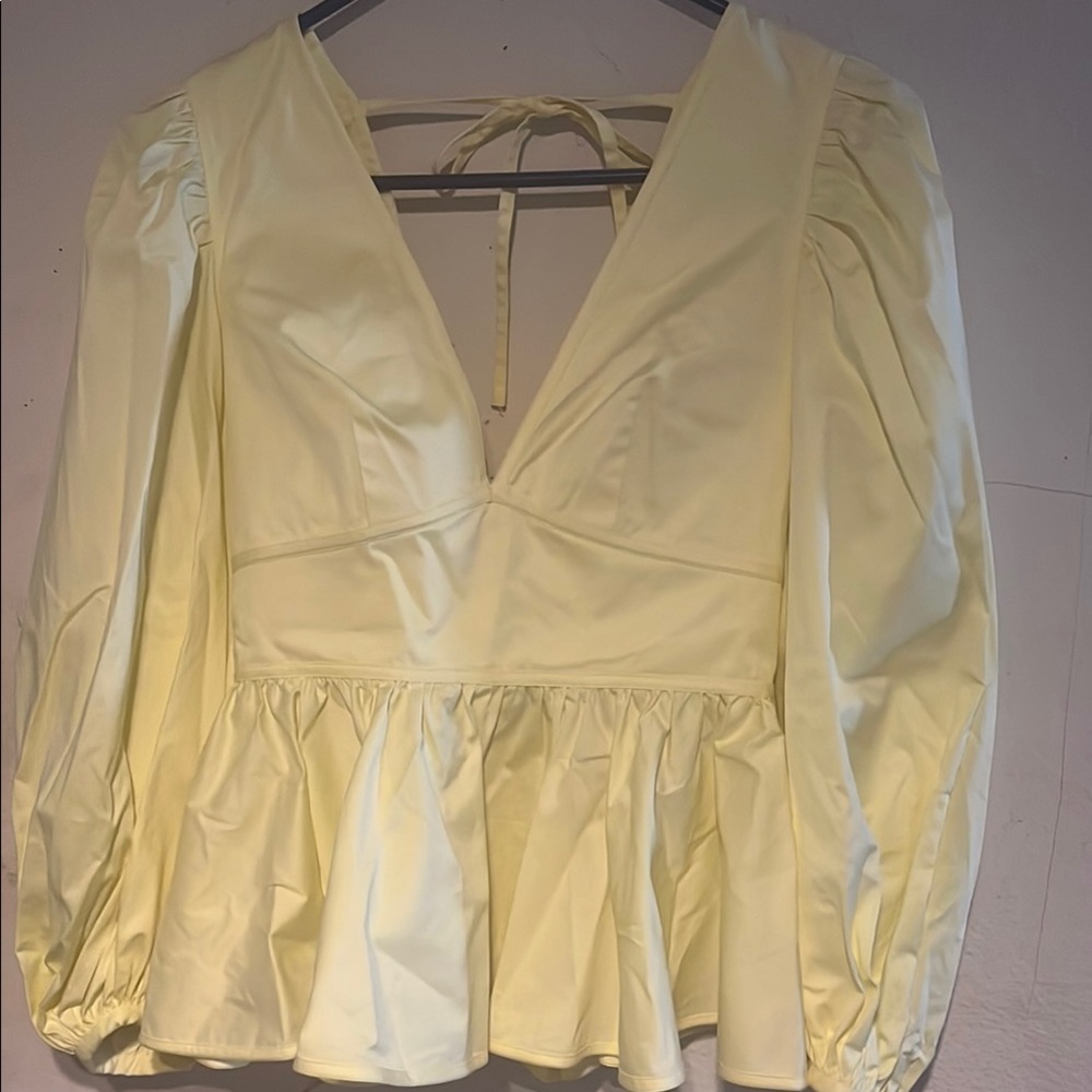 STAUD Light Yellow V-Neck Blouse